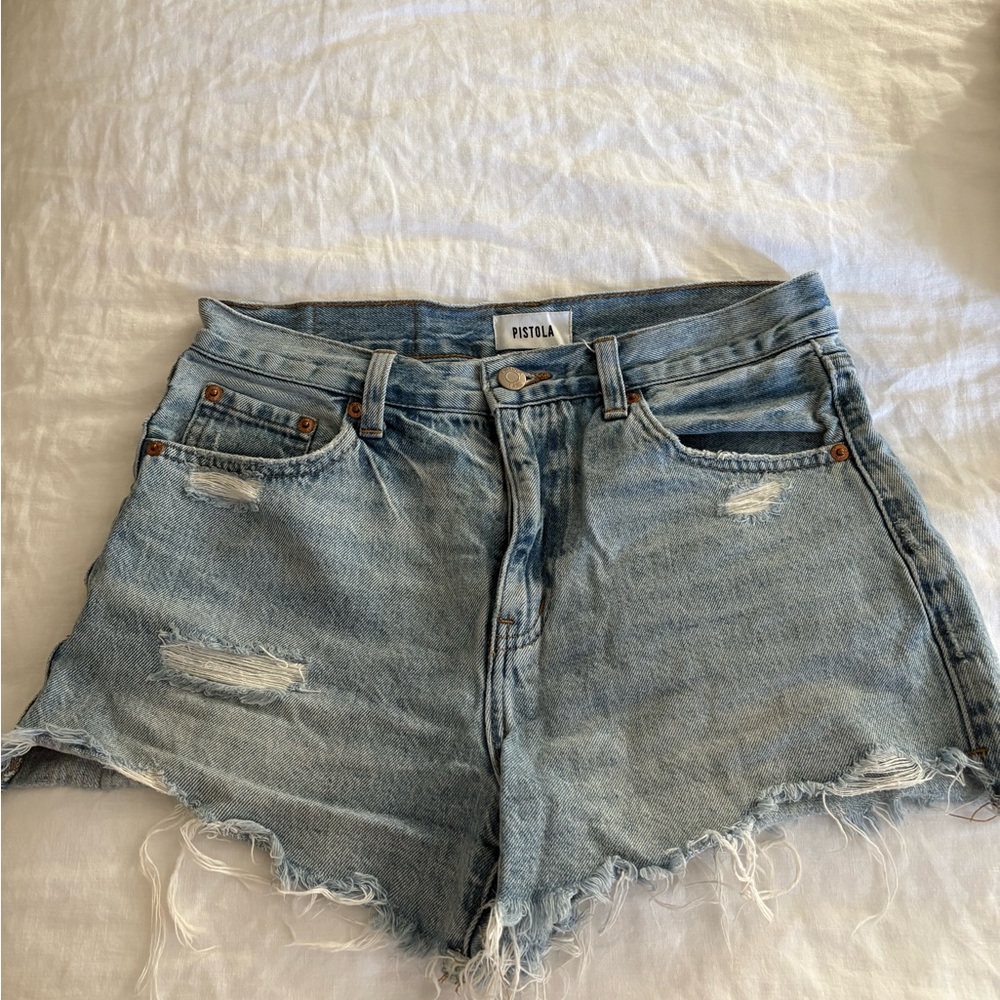 Pistola Women's Frayed Hem Jean Shorts - Light Blue